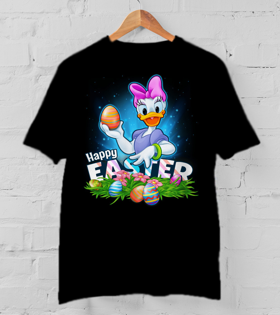 Daisy Duck Celebrating Happy Easter With Colorful Eggs And Flowers T-Shirt