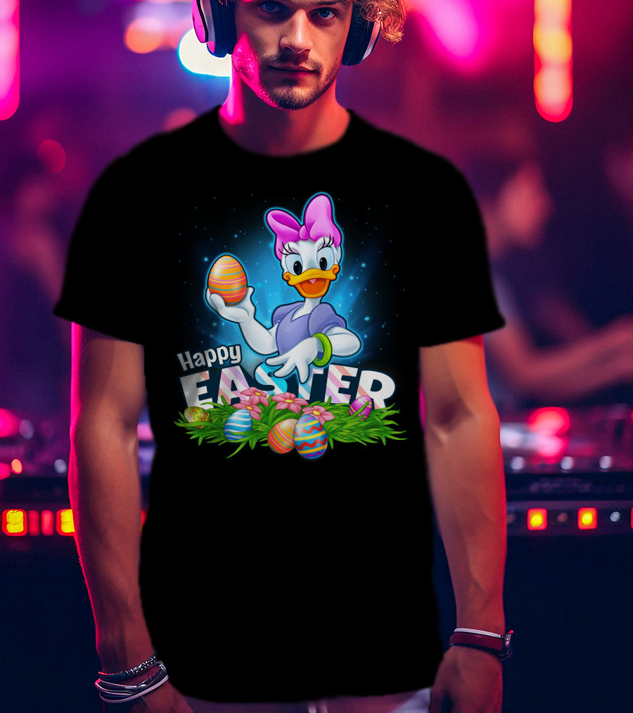 Daisy Duck Celebrating Happy Easter With Colorful Eggs And Flowers T-Shirt