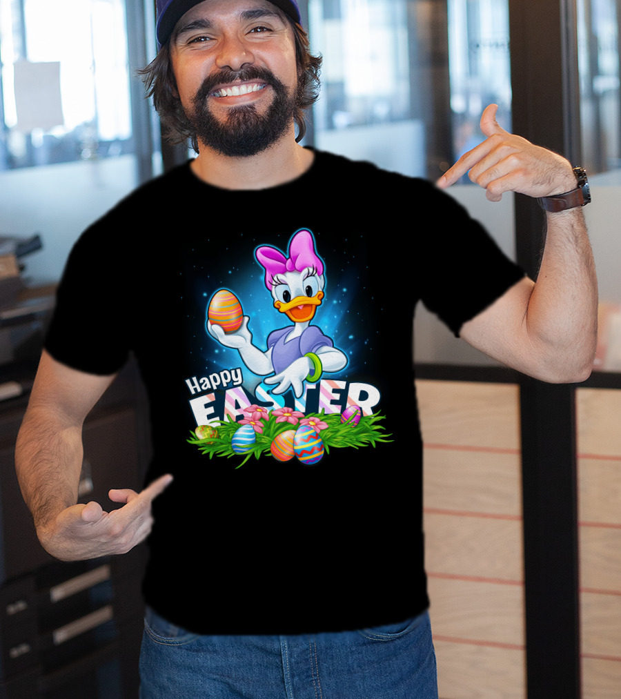 Daisy Duck Celebrating Happy Easter With Colorful Eggs And Flowers T-Shirt