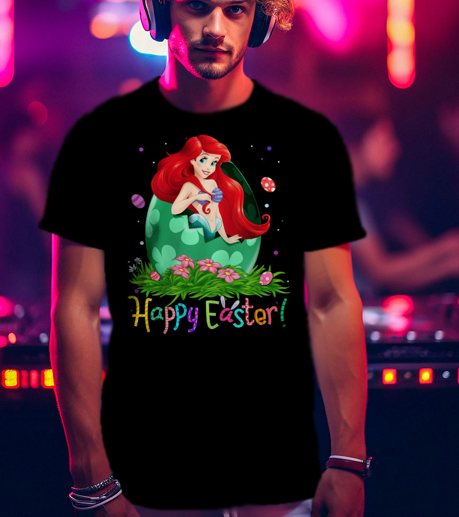 Happy Easter Ariel Egg And Flowers T-Shirt