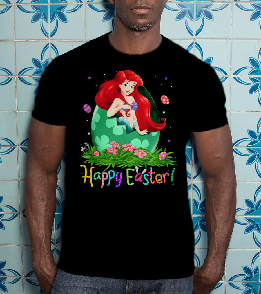 Happy Easter Ariel Egg And Flowers T-Shirt