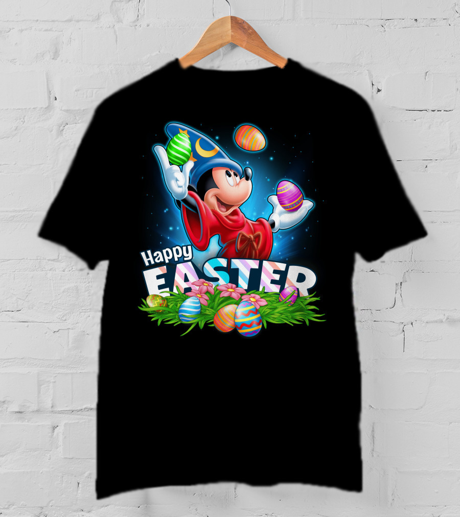 Fantasia Mickey Mouse Sorcerer Hat Juggling Easter Eggs Happy Easter T-Shirt