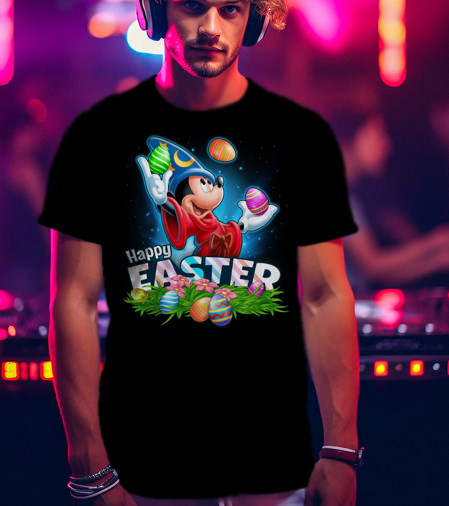 Fantasia Mickey Mouse Sorcerer Hat Juggling Easter Eggs Happy Easter T-Shirt
