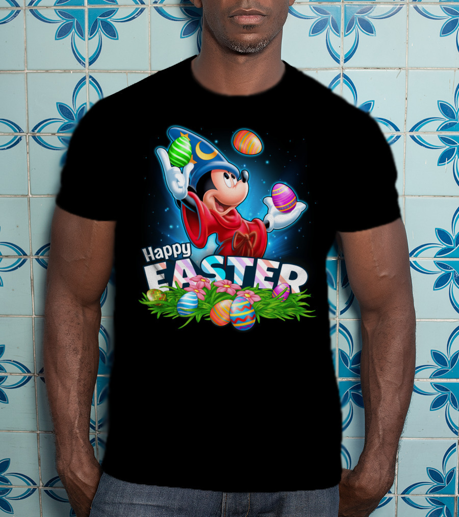 Fantasia Mickey Mouse Sorcerer Hat Juggling Easter Eggs Happy Easter T-Shirt