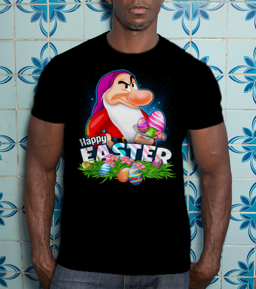 Grumpy Happy Easter With Colorful Eggs And Flowers T-Shirt
