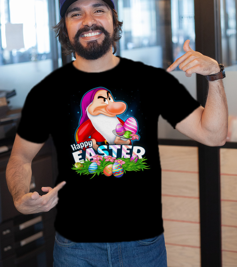 Grumpy Happy Easter With Colorful Eggs And Flowers T-Shirt