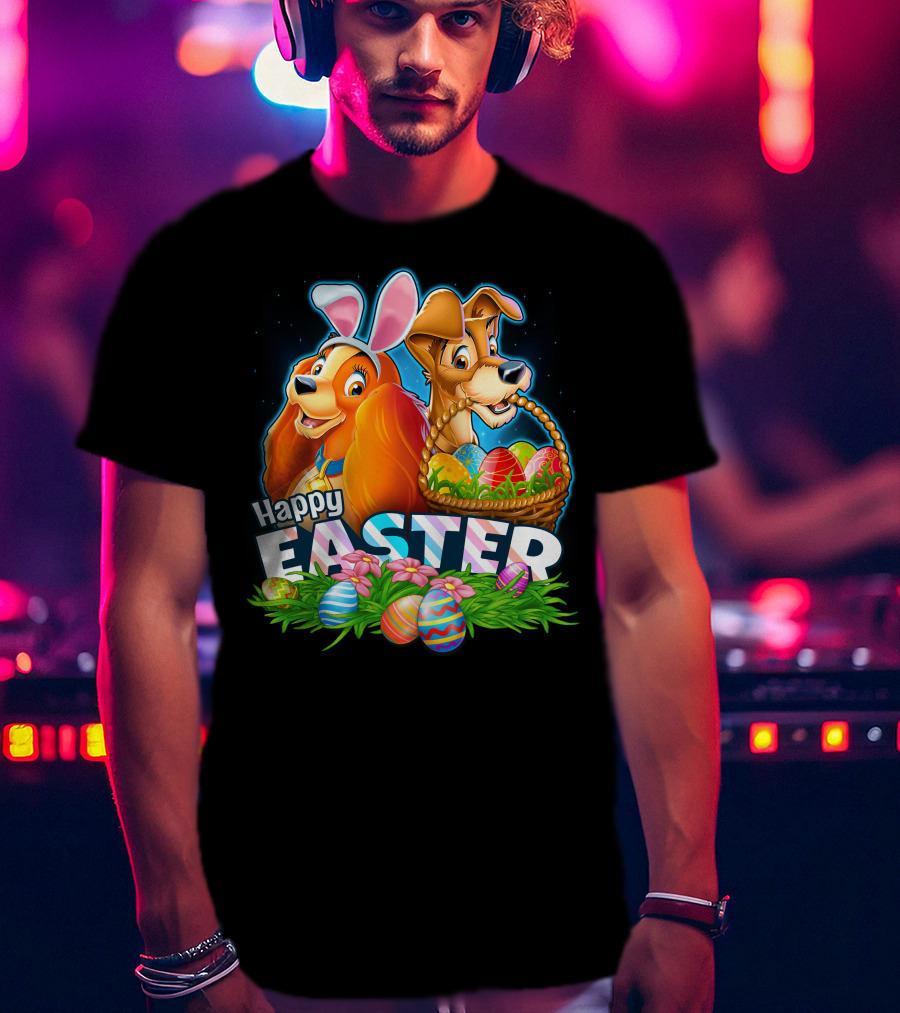 LADY AND THE TRAMP Happy Easter Bunny Ears Basket Eggs T-Shirt
