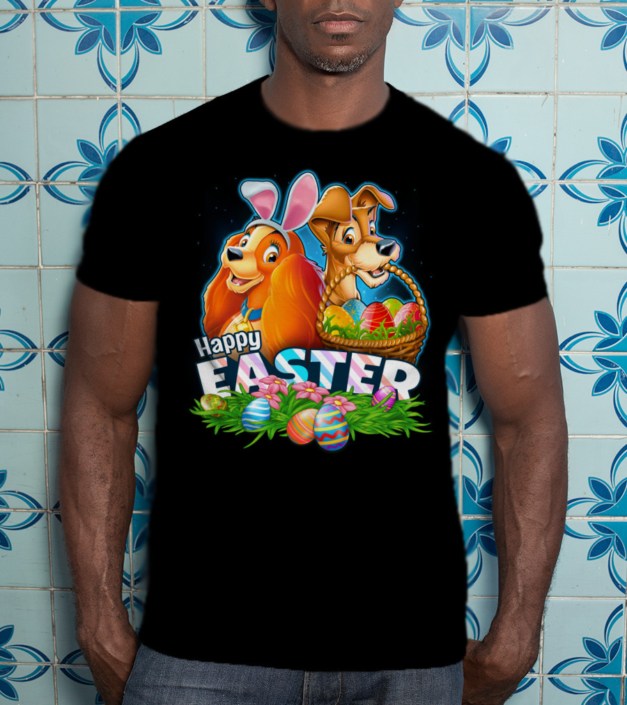 LADY AND THE TRAMP Happy Easter Bunny Ears Basket Eggs T-Shirt