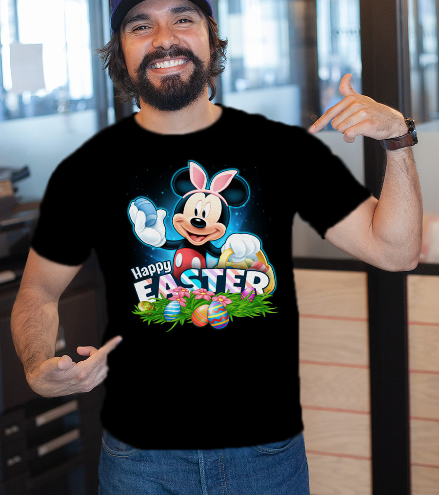 Mickey Mouse Happy Easter Bunny Ears Basket Eggs T-Shirt
