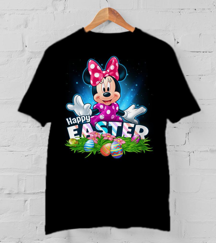 MINNIE Happy Easter Colorful Eggs And Pink Bow T-Shirt