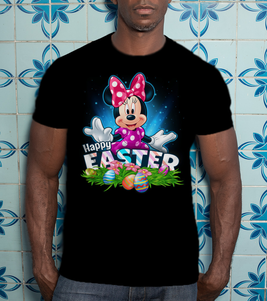 MINNIE Happy Easter Colorful Eggs And Pink Bow T-Shirt