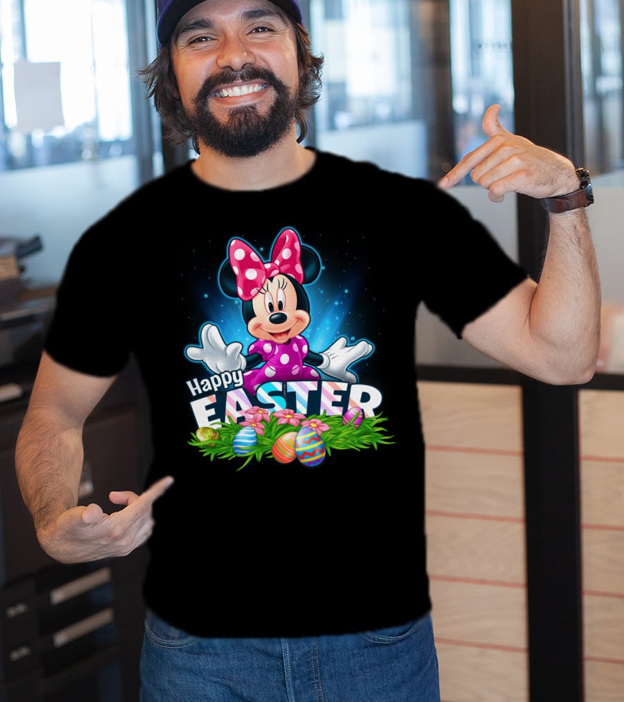 MINNIE Happy Easter Colorful Eggs And Pink Bow T-Shirt