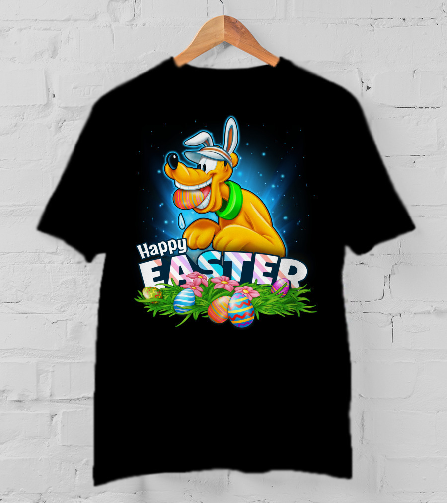Happy Easter Pluto Colorful Eggs Bunny Ears T-Shirt