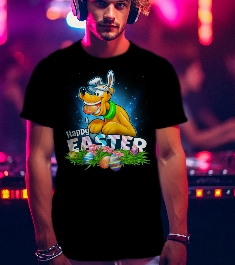 Happy Easter Pluto Colorful Eggs Bunny Ears T-Shirt