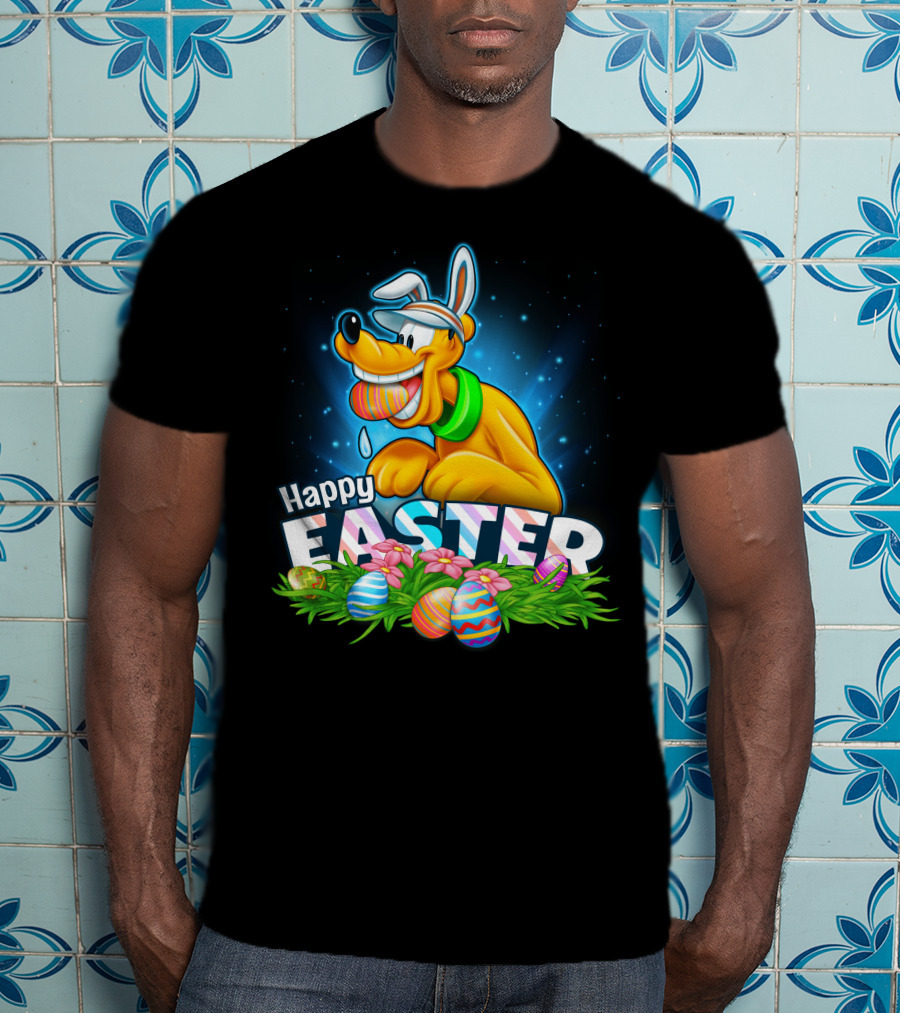 Happy Easter Pluto Colorful Eggs Bunny Ears T-Shirt