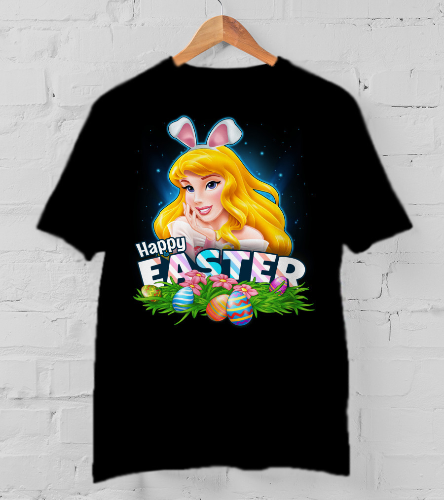 Happy Easter Aurora Bunny Ears With Colorful Eggs And Flowers T-Shirt