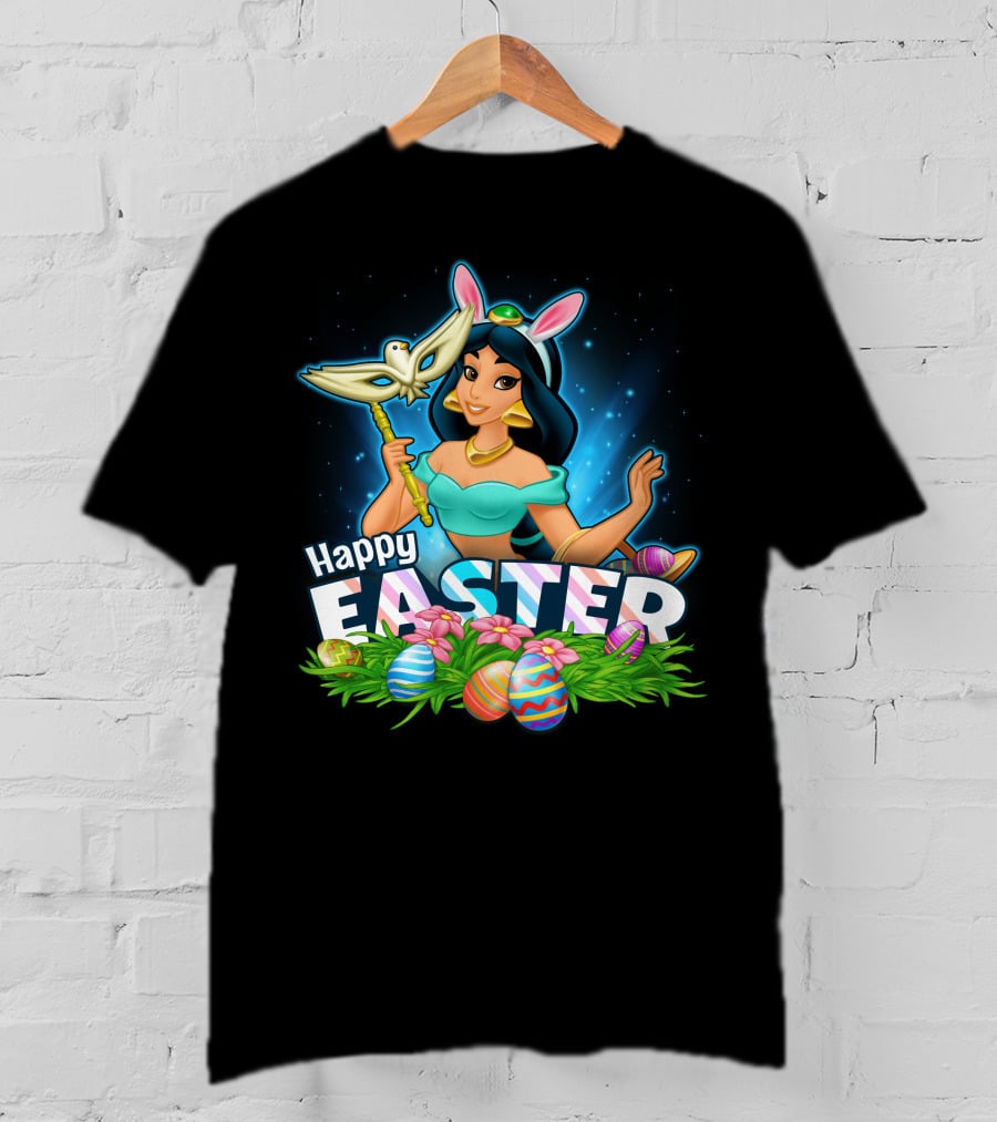 JASMINE Happy Easter Bunny Ears Doves Colorful Eggs T-Shirt
