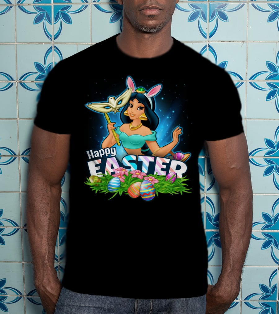 JASMINE Happy Easter Bunny Ears Doves Colorful Eggs T-Shirt