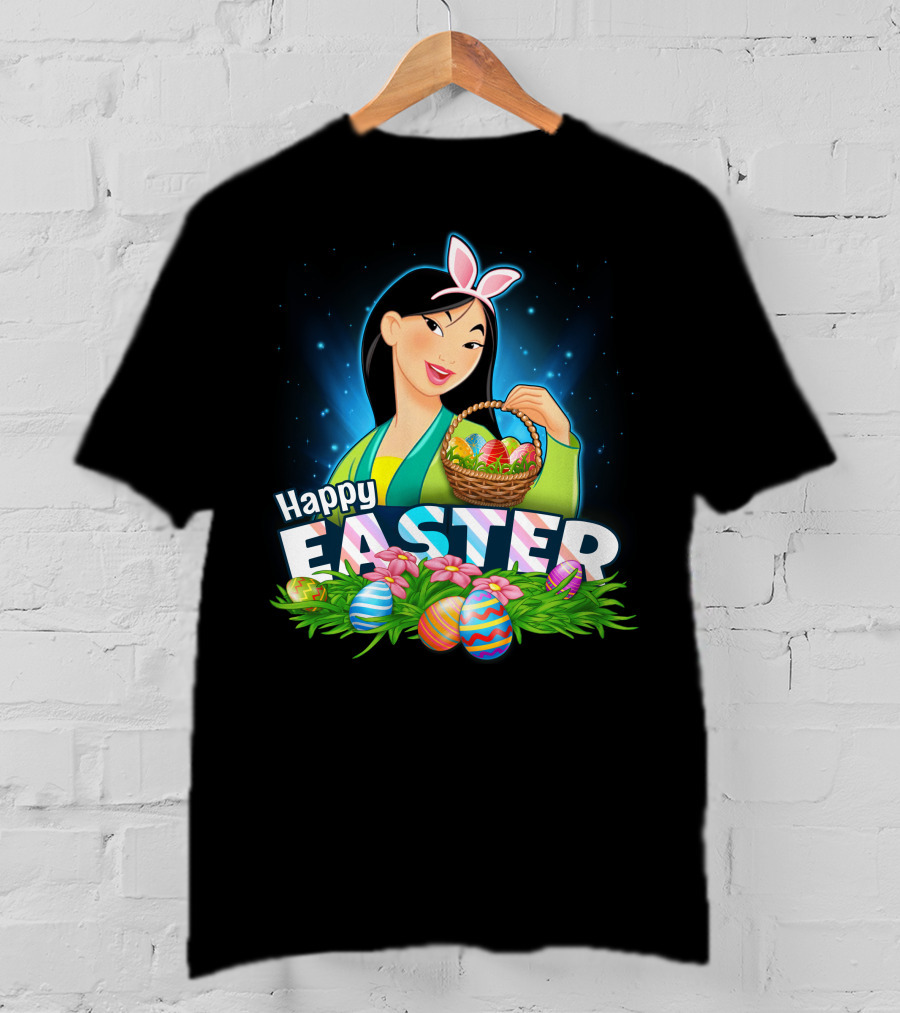 Happy Easter Mulan Holding Easter Basket With Eggs And Bunny Ears T-Shirt