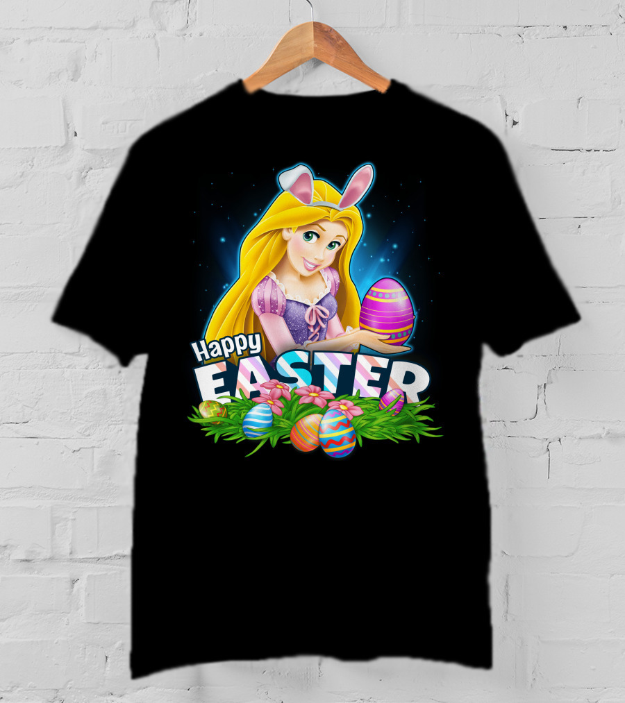 RAPUNZEL Happy Easter Bunny Ears Colorful Eggs Flower Patch T-Shirt