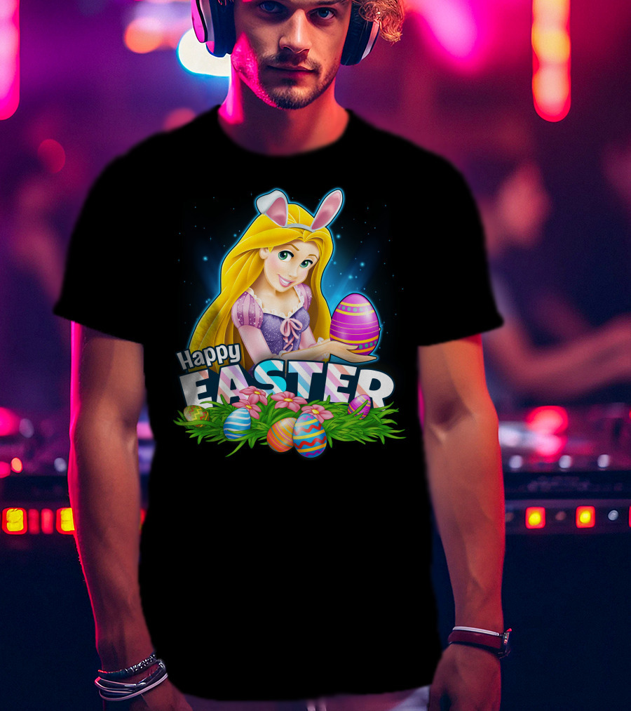 RAPUNZEL Happy Easter Bunny Ears Colorful Eggs Flower Patch T-Shirt
