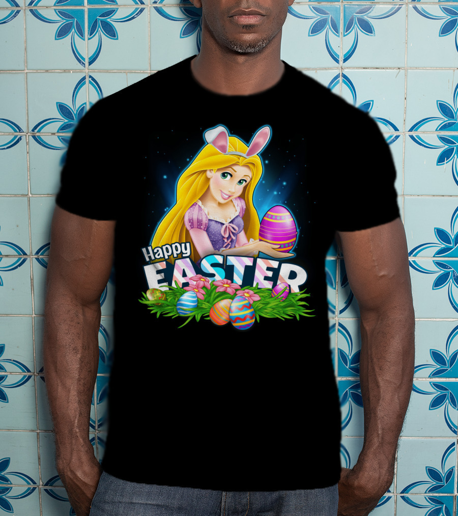 RAPUNZEL Happy Easter Bunny Ears Colorful Eggs Flower Patch T-Shirt