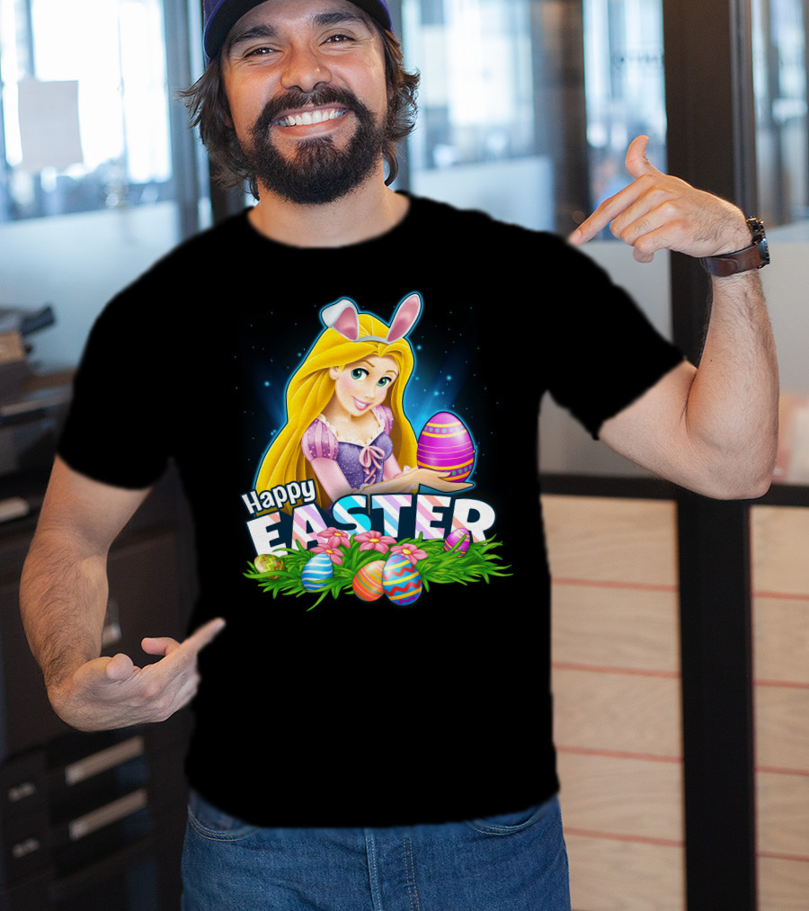 RAPUNZEL Happy Easter Bunny Ears Colorful Eggs Flower Patch T-Shirt