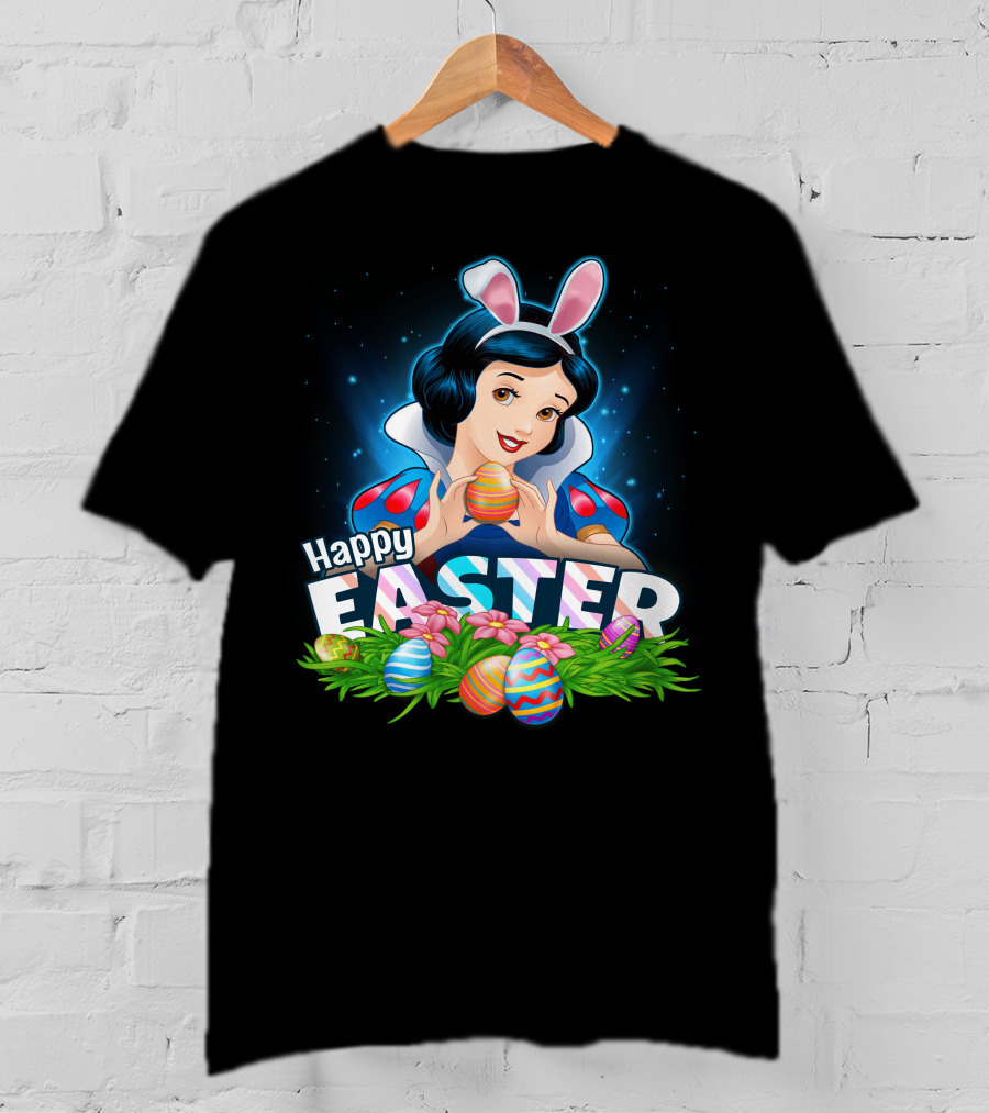 Snow White Happy Easter Bunny Ears Colorful Eggs T-Shirt