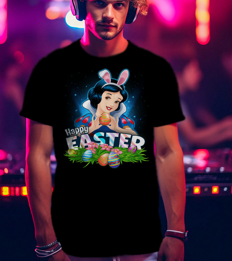 Snow White Happy Easter Bunny Ears Colorful Eggs T-Shirt
