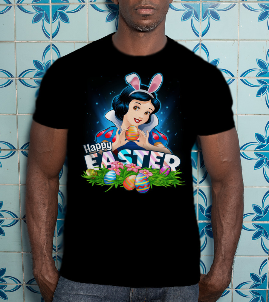 Snow White Happy Easter Bunny Ears Colorful Eggs T-Shirt