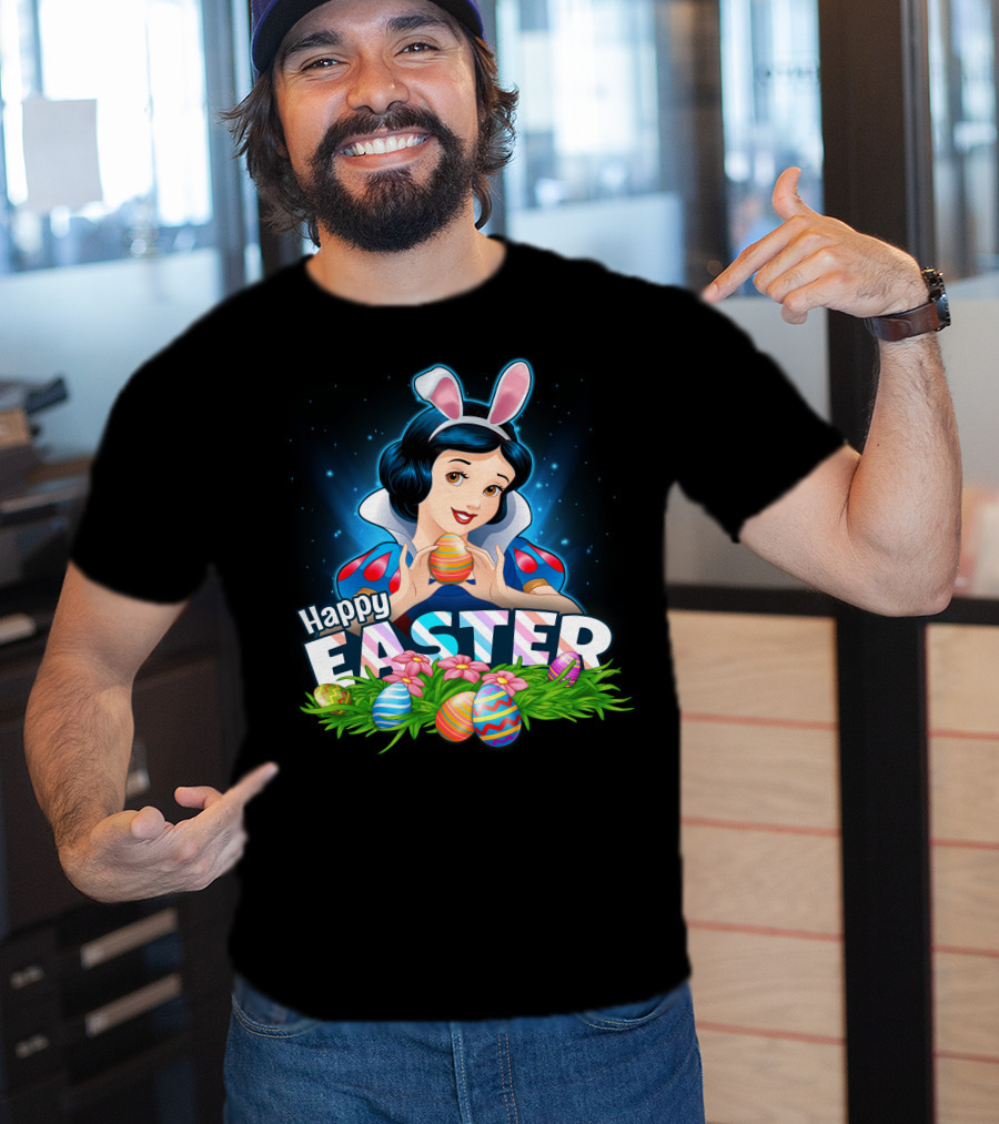 Snow White Happy Easter Bunny Ears Colorful Eggs T-Shirt