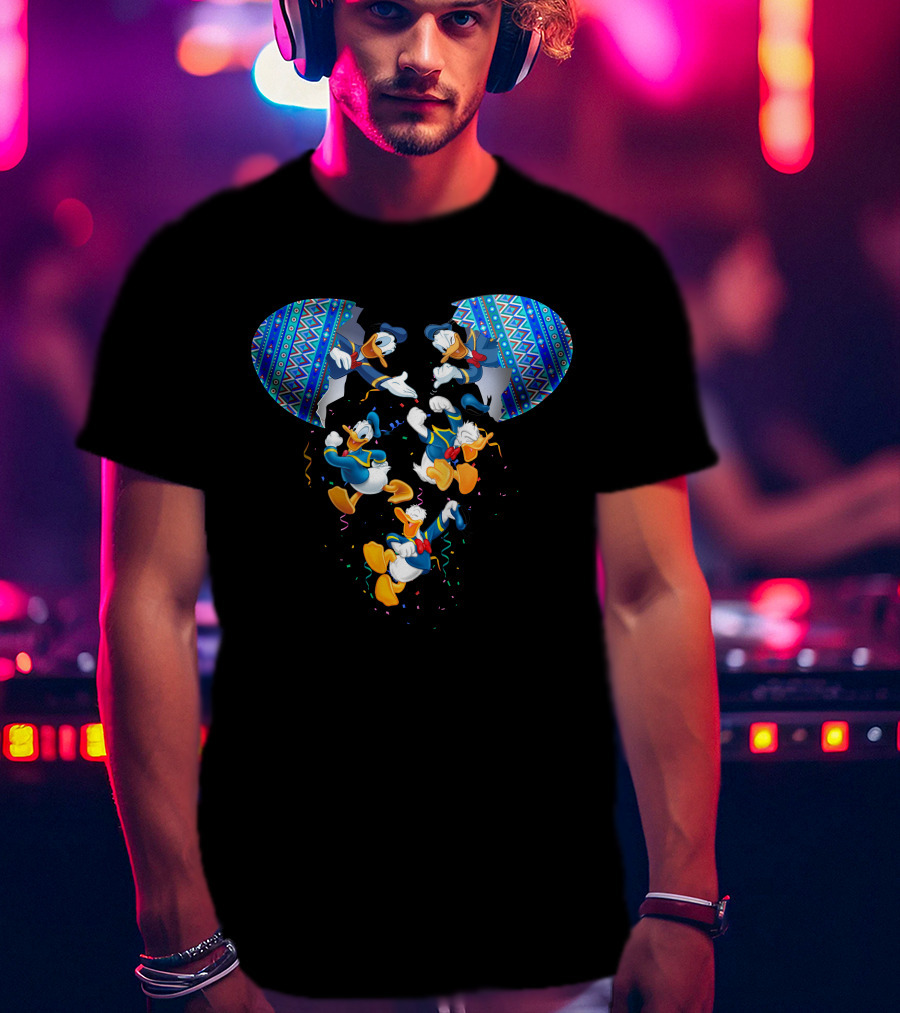 Donald Duck Mickey Mouse Head Pattern Celebration T-Shirt