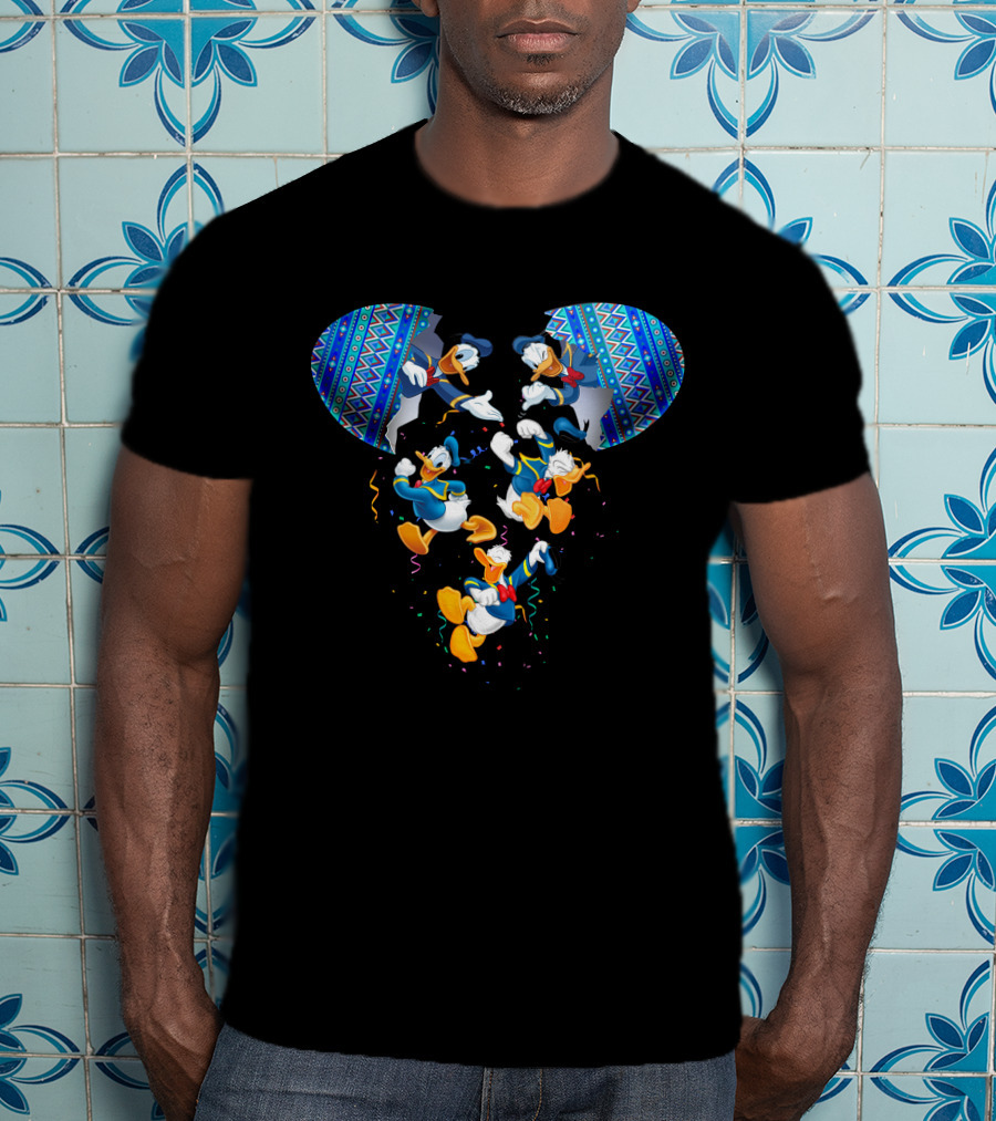 Donald Duck Mickey Mouse Head Pattern Celebration T-Shirt