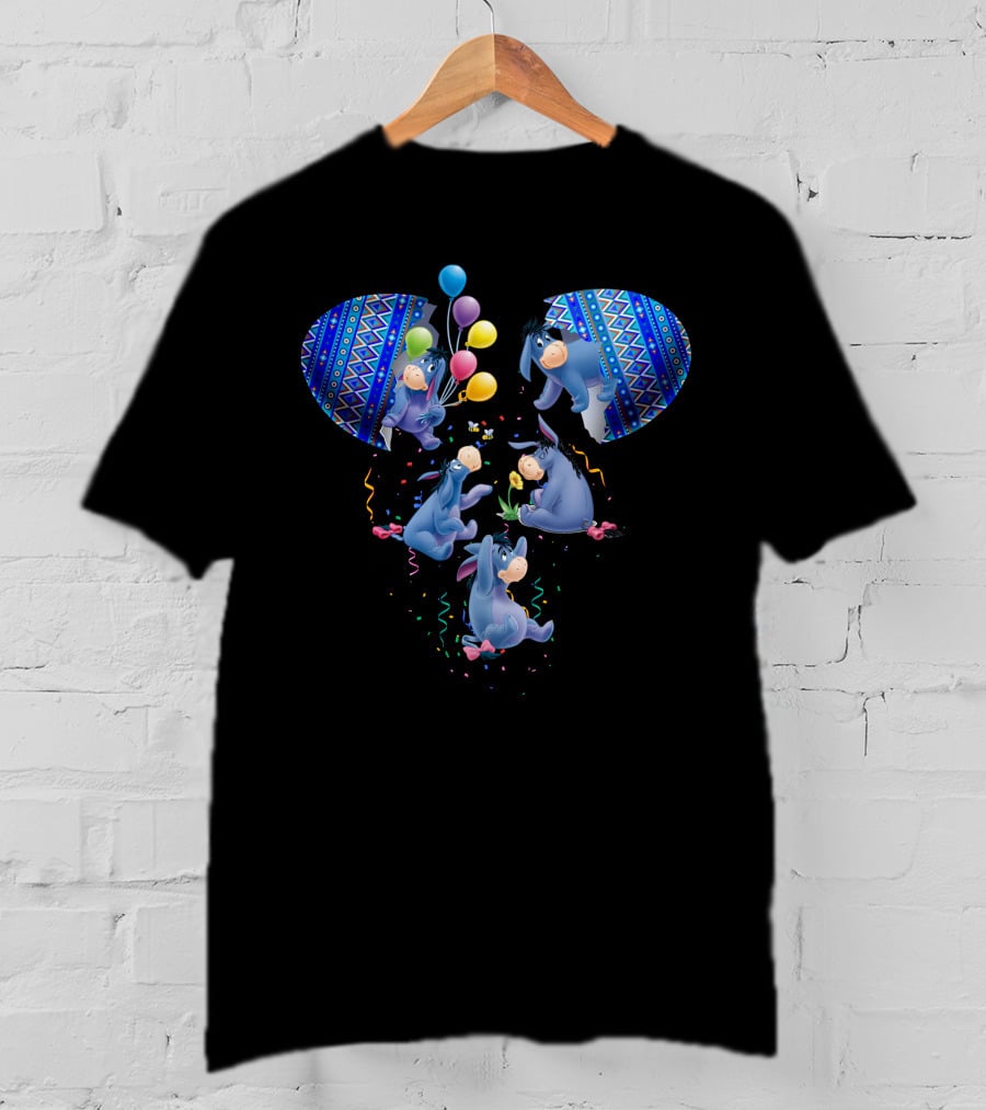 Eeyore Colorful Celebrations With Balloons And Patterns Featuring Disney's Winnie The Pooh Character T-Shirt