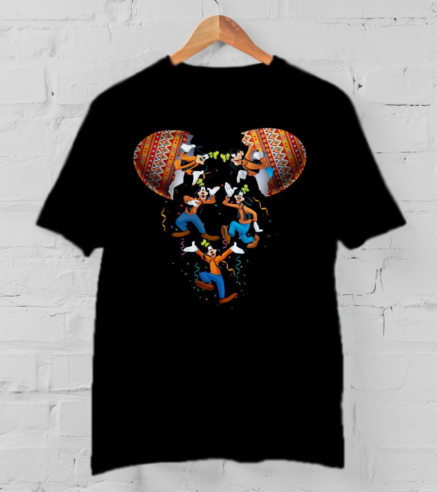 Goofy Dancing With Festive Confetti And Tribal T-Shirt