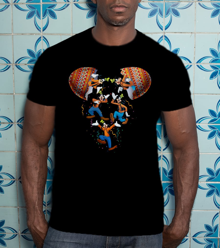 Goofy Dancing With Festive Confetti And Tribal T-Shirt