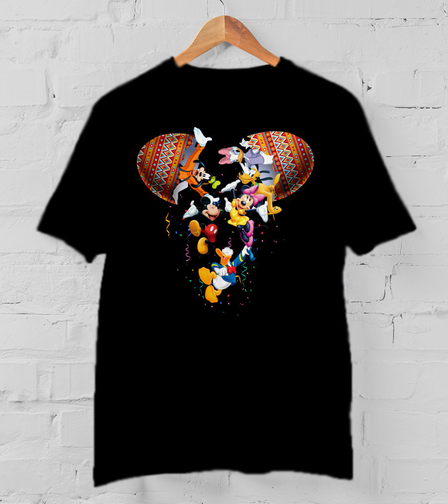 Mickey And Friends Colorful Celebration With Confetti And Patterns T-Shirt