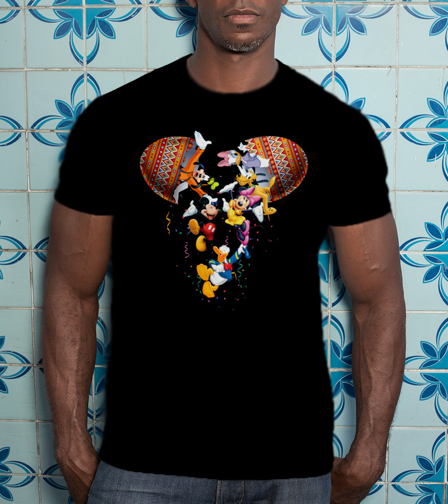 Mickey And Friends Colorful Celebration With Confetti And Patterns T-Shirt