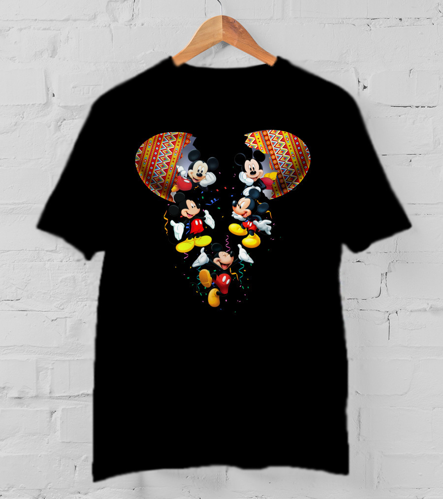 Mickey Mouse Colorful Festive Celebration Inside Aztec Pattern Ears T-Shirt
