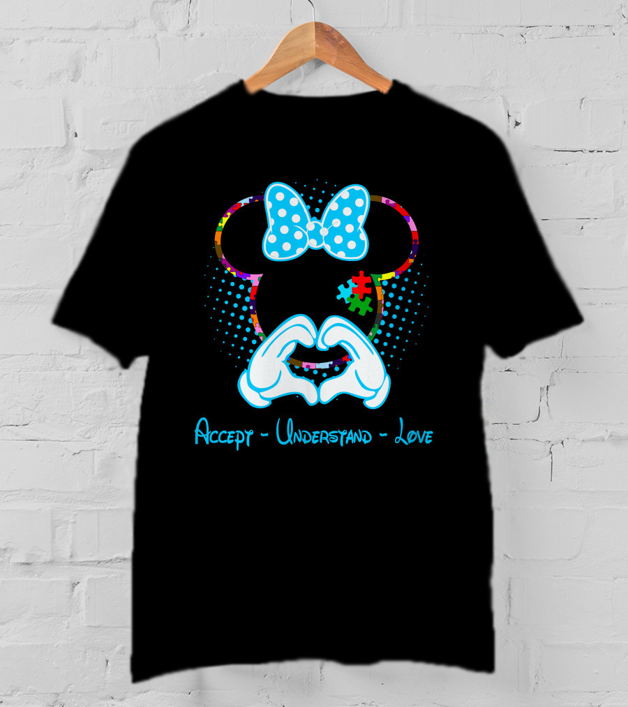 Accept Understand Love Autism Minnie Puzzle Bow T-Shirt