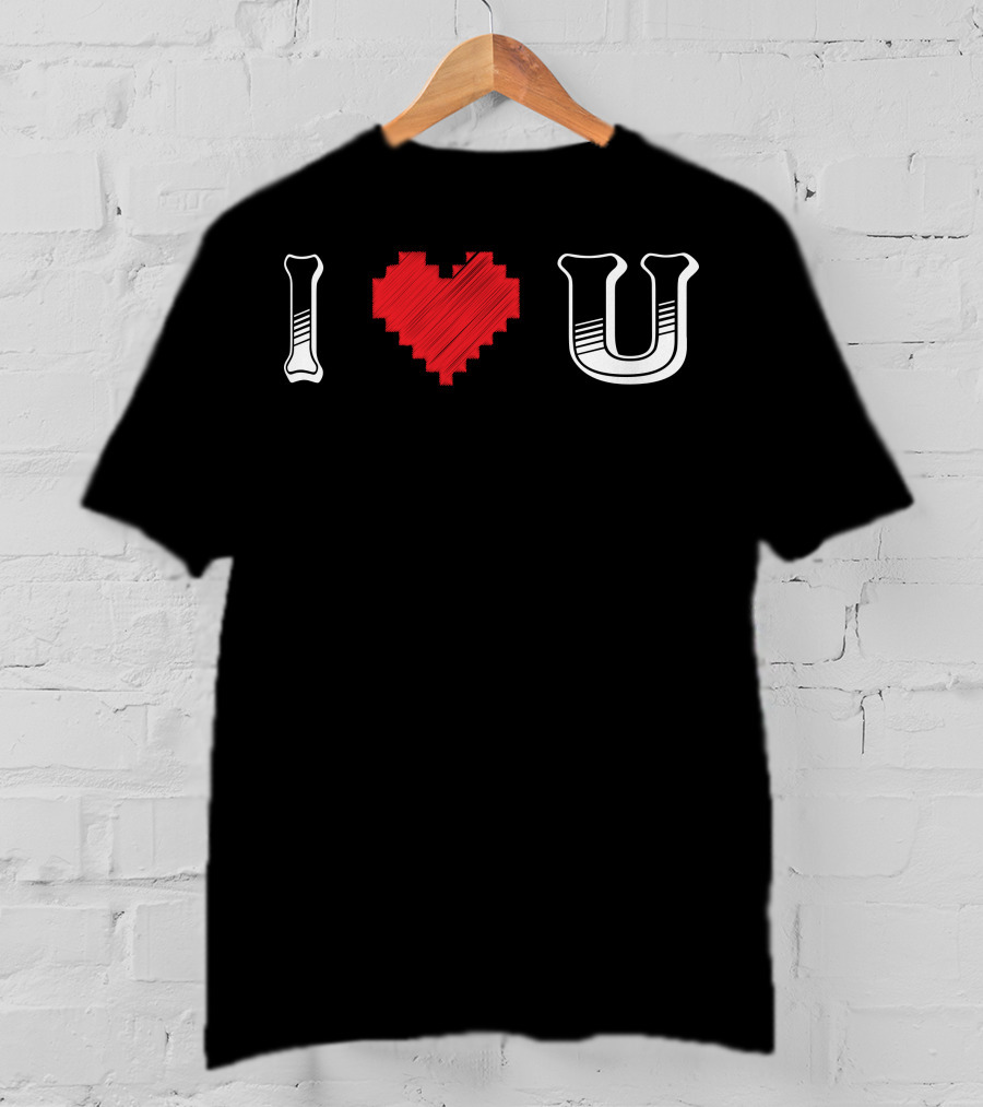 I Heart U Pixel Red Love Text T-Shirt