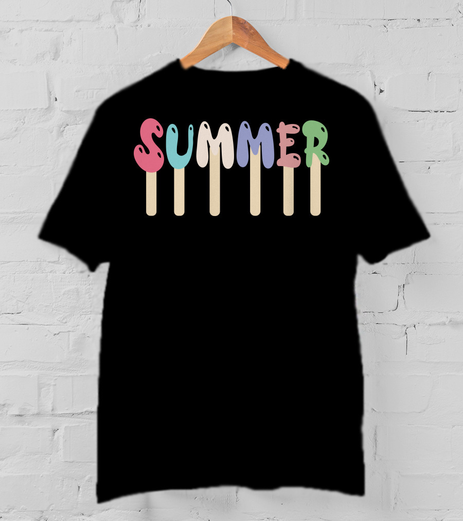 Summer Ice Cream Melting Letters Popsicle T-Shirt