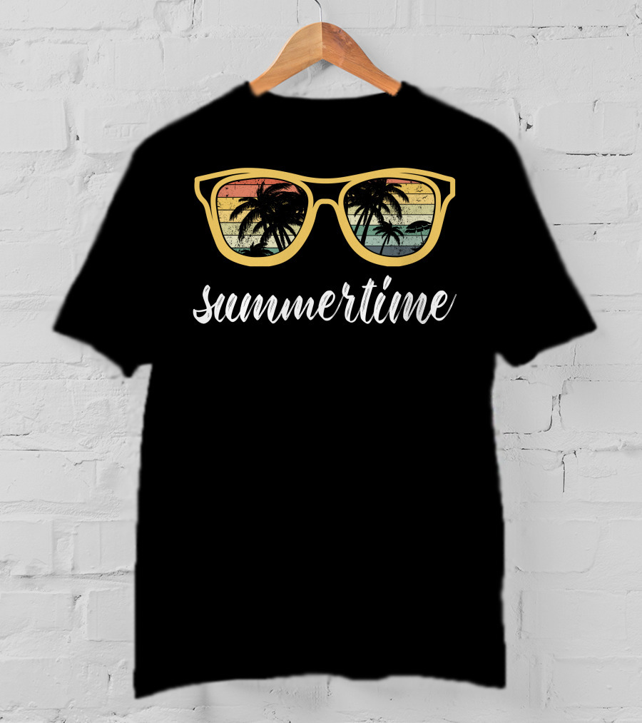 Summertime Sunglasses Palm Trees Retro T-Shirt
