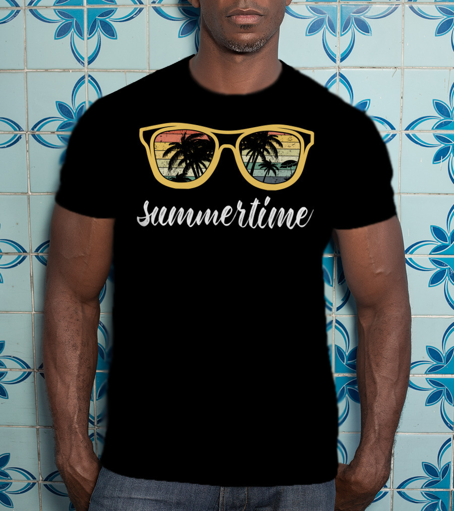 Summertime Sunglasses Palm Trees Retro T-Shirt