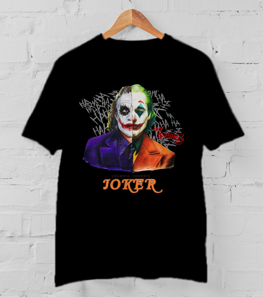 Joker Why So Serious Split Joaquin Phoenix Heath Ledger T-Shirt