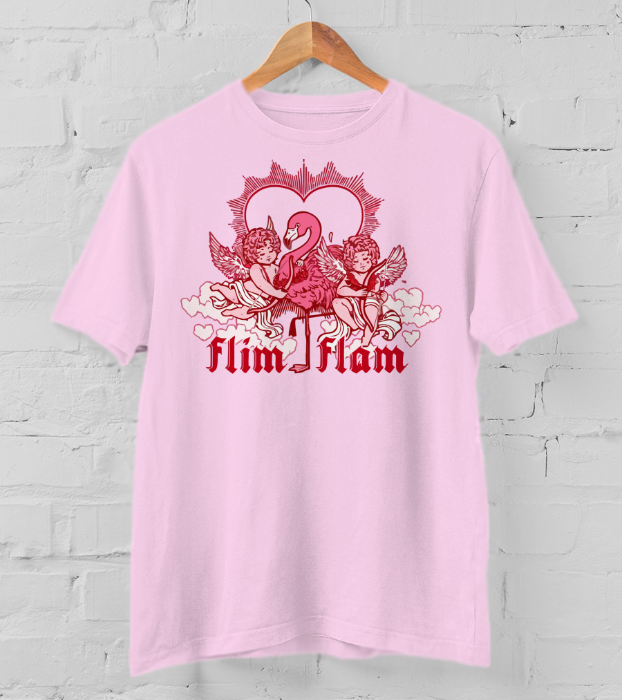 Flim Flam Cherub Light Pink Heart Flamingo T-Shirt