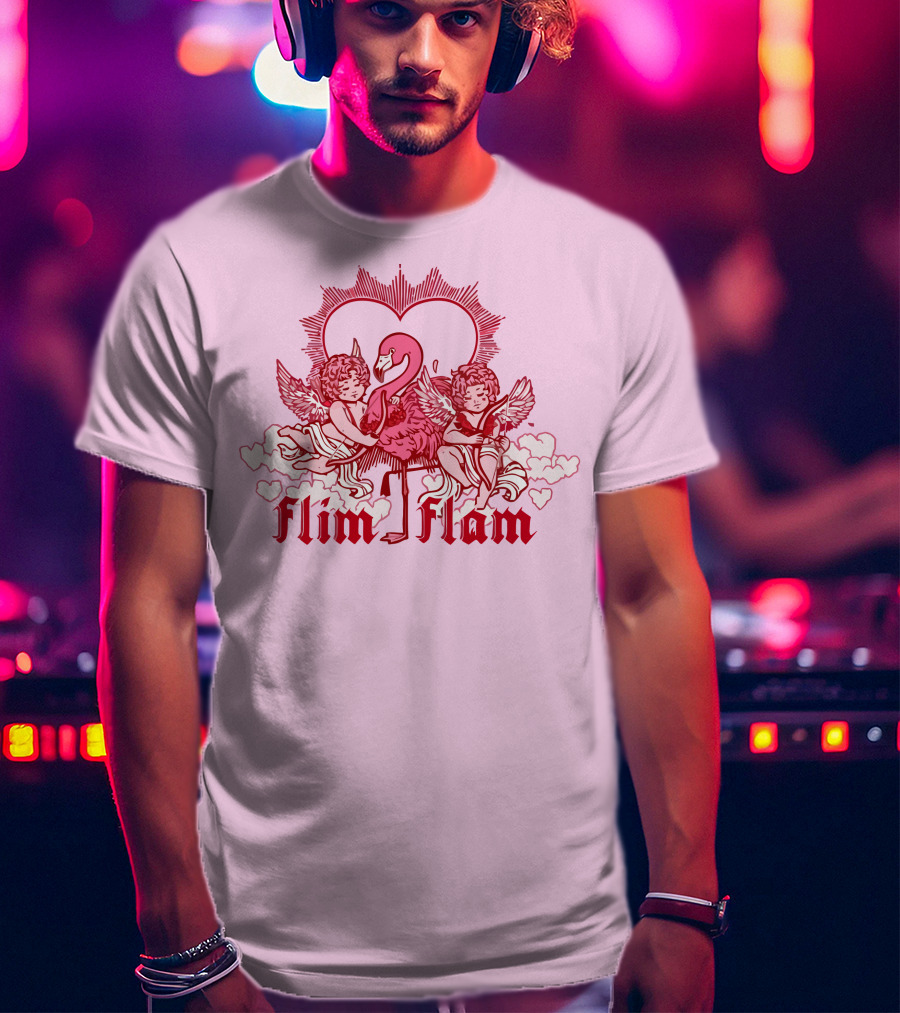 Flim Flam Cherub Light Pink Heart Flamingo T-Shirt