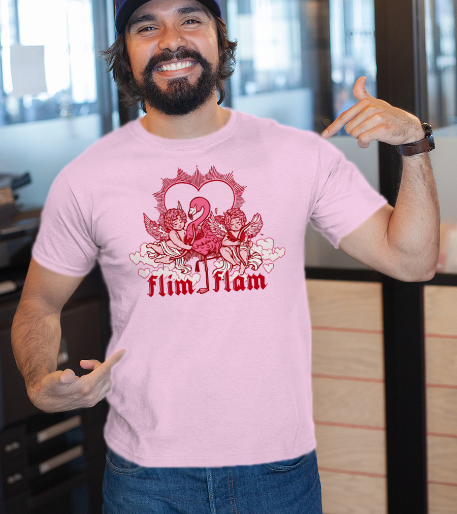 Flim Flam Cherub Light Pink Heart Flamingo T-Shirt