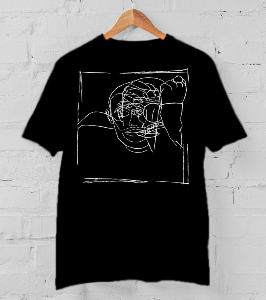 Circles Abstract Line Art Face In Hand Sketch T-Shirt