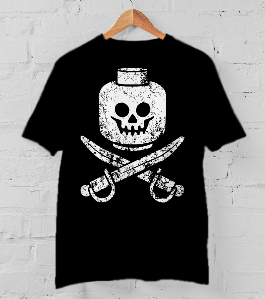 Dead Bricks Tell No Tales Pirate Skull And Crossbones Minifigure Head T-Shirt